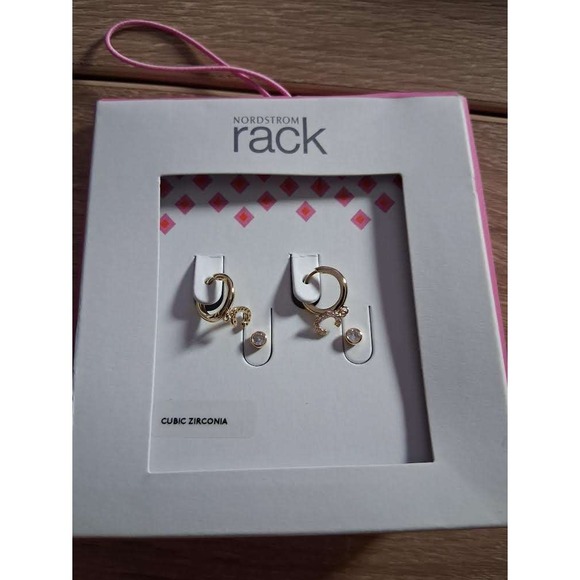 Nordstrom Rack Jewelry - Nordstrom‎ Rack Initial C Huggie Hoop and Cubic Zirconia Stud Earring Set Gold